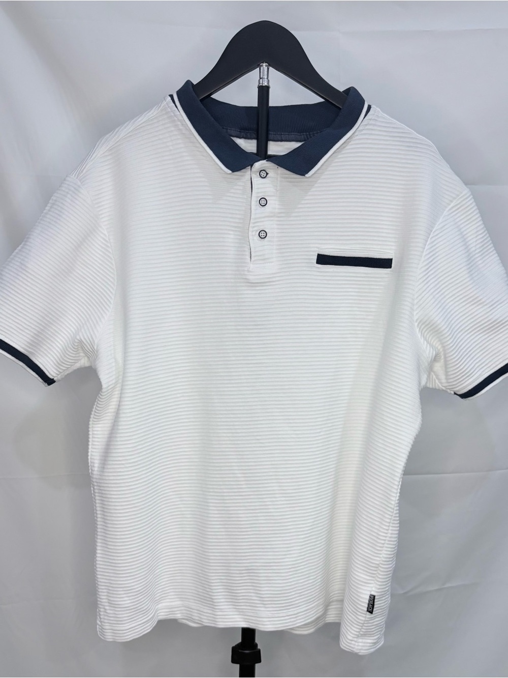 Black Brand White Polo with Navy Trim